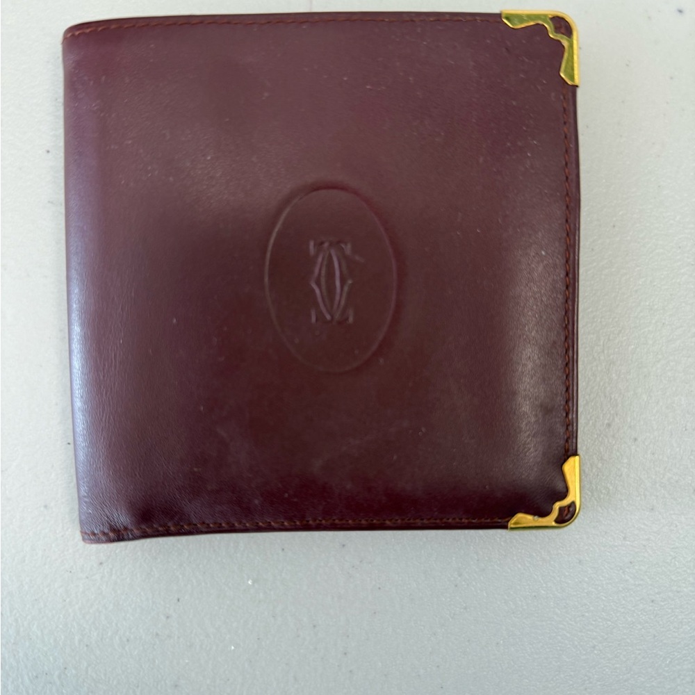 Cartier Burgundy Leather Wallet with Gold Details